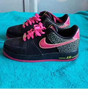 Nike Air Force ones black and pink sneakers with glow in the dark Stars